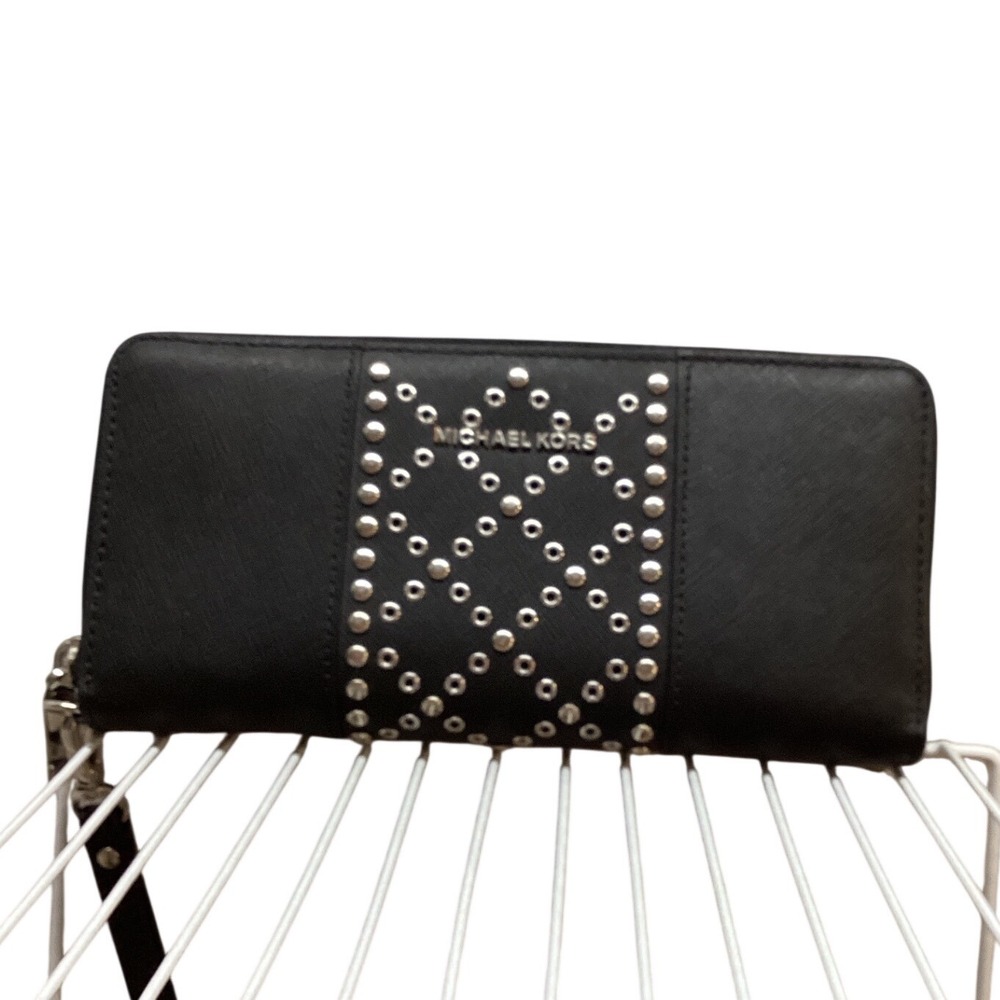 Michael Kors Black Studded Zip Around Wristlet Wallet
